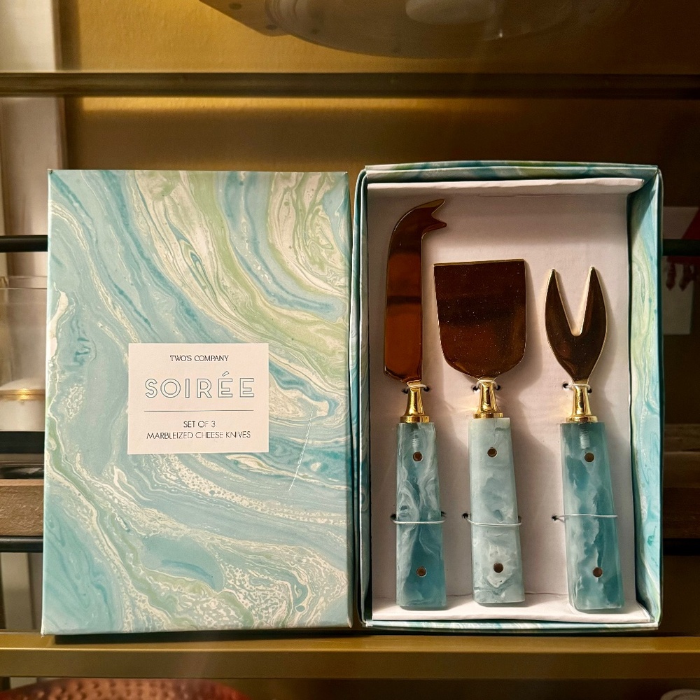 Set of 3 Aqua Swirl Handle Cheese Knives Set
